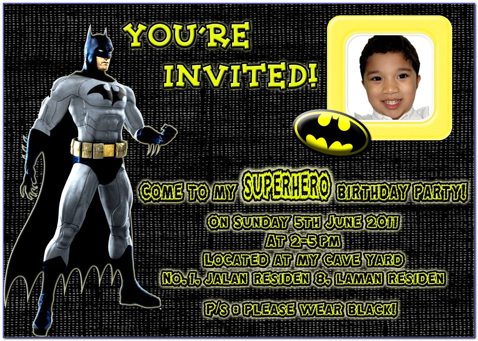 Batman Invitation Card Sample