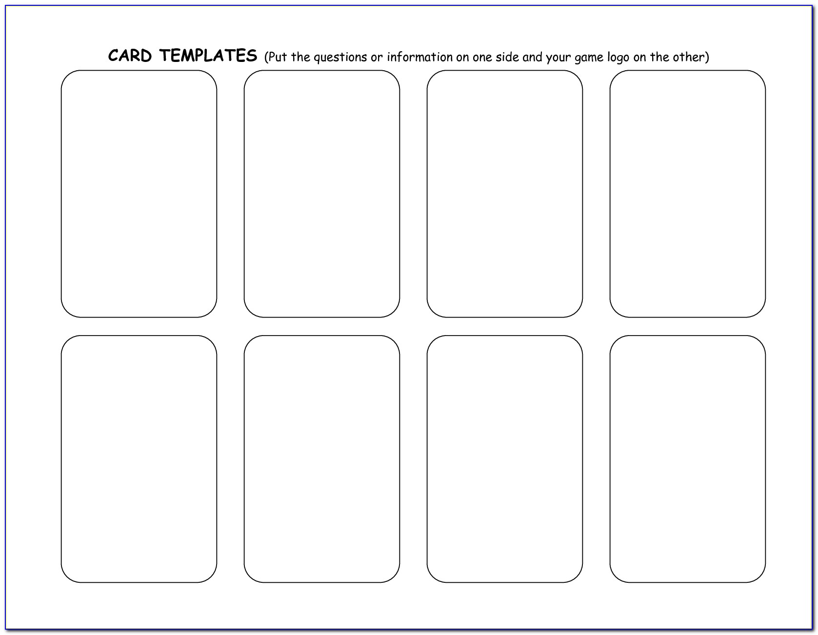 Blank Game Card Template For Word