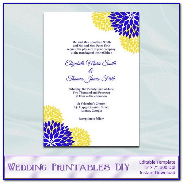 Blue And Yellow Wedding Invitation Card