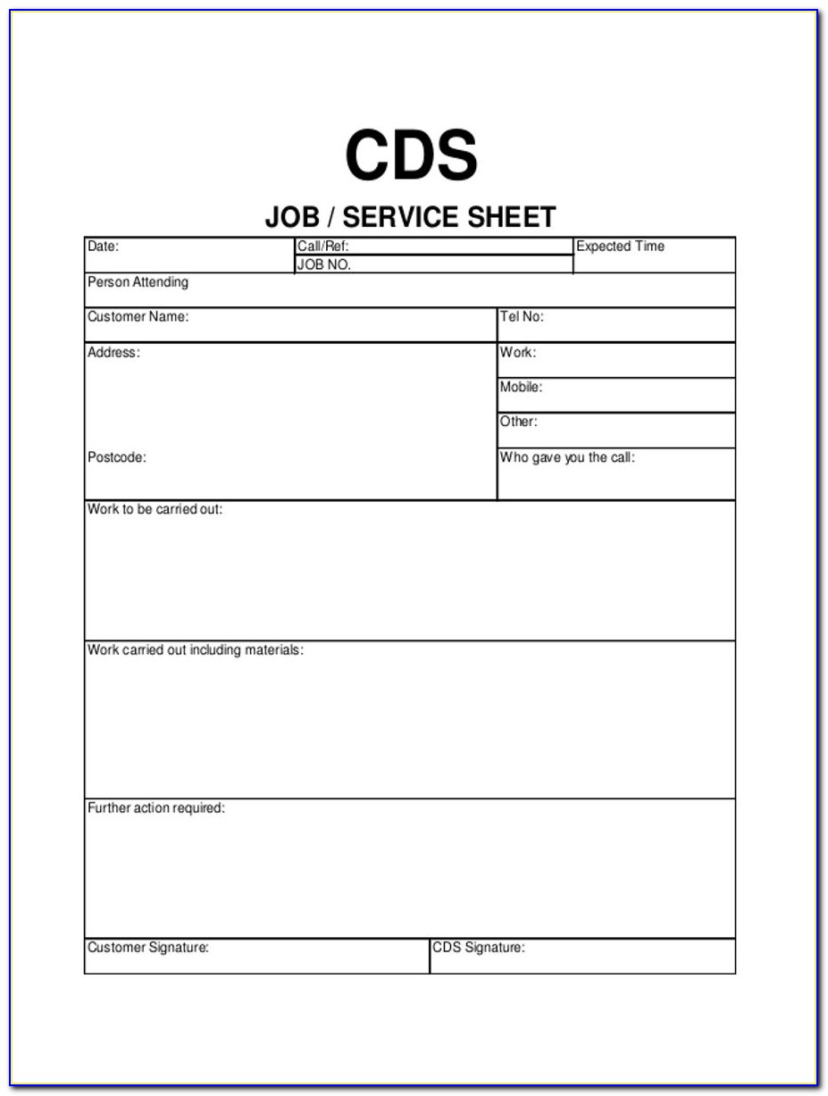 Car Workshop Job Card Template Excel