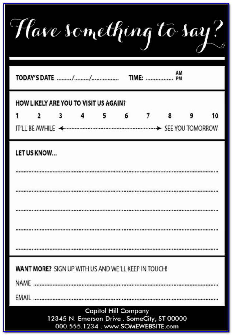 Comment Card Template For Hotel