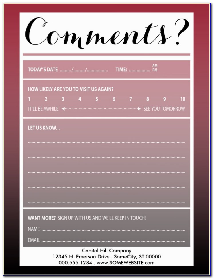 Comment Card Templates