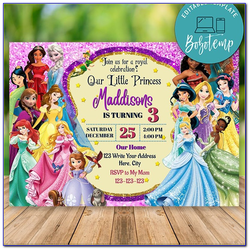 Disney Princess 1st Birthday Invitation Card