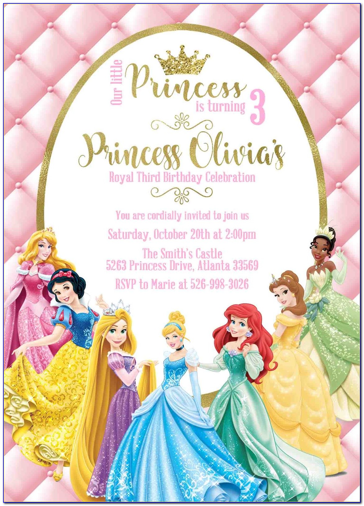 Disney Princess Birthday Invitation Card