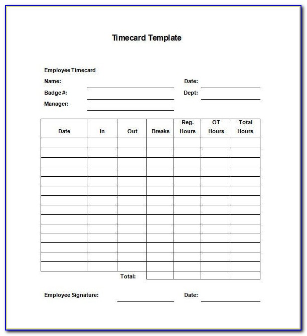 Employee Time Card Template Printable