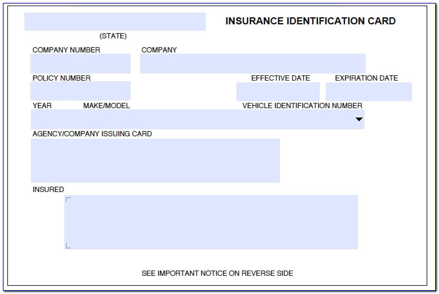 Fillable Fake Car Insurance Card Template