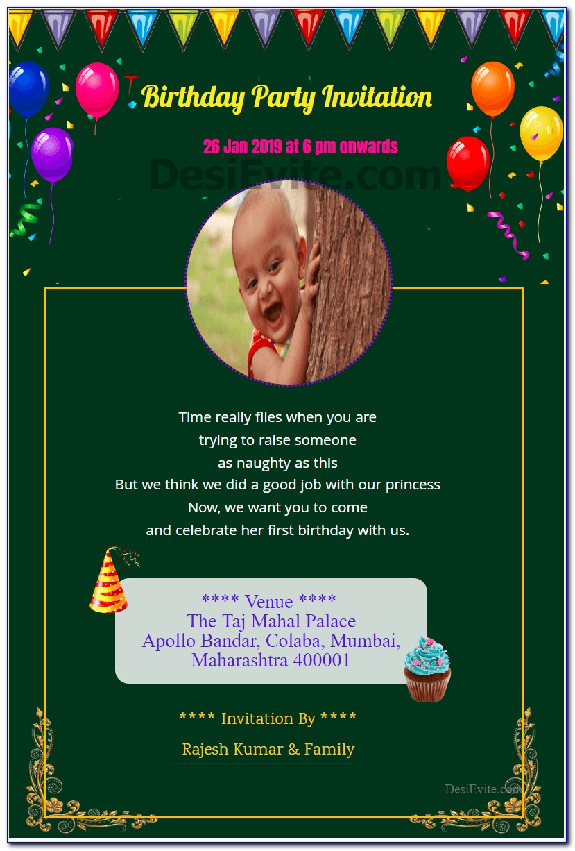 First Birthday Invitation Card Online Free India