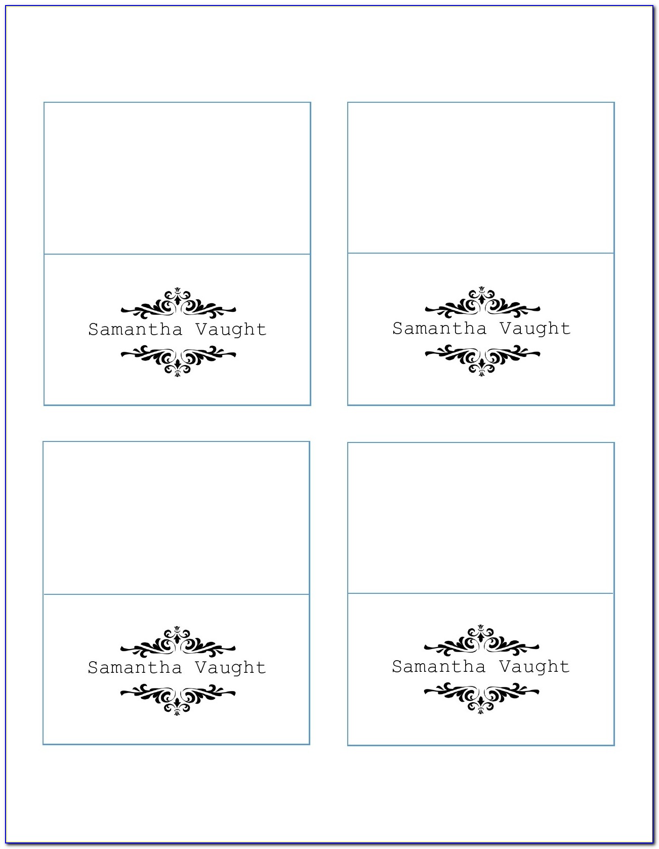 Fold Over Place Card Template Word