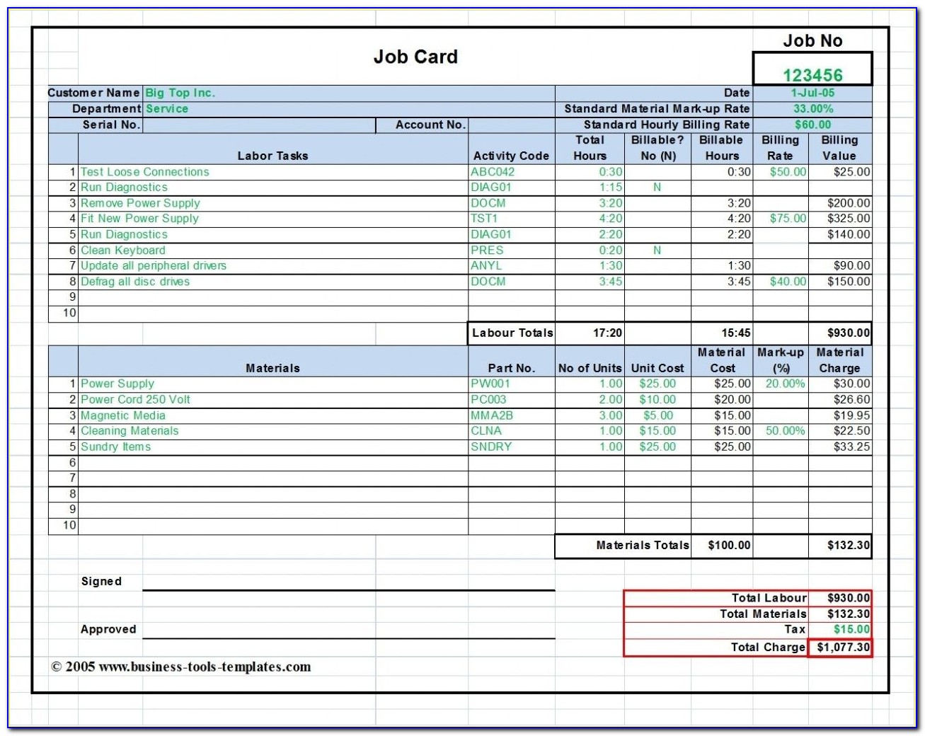 Free Workshop Job Card Template Excel