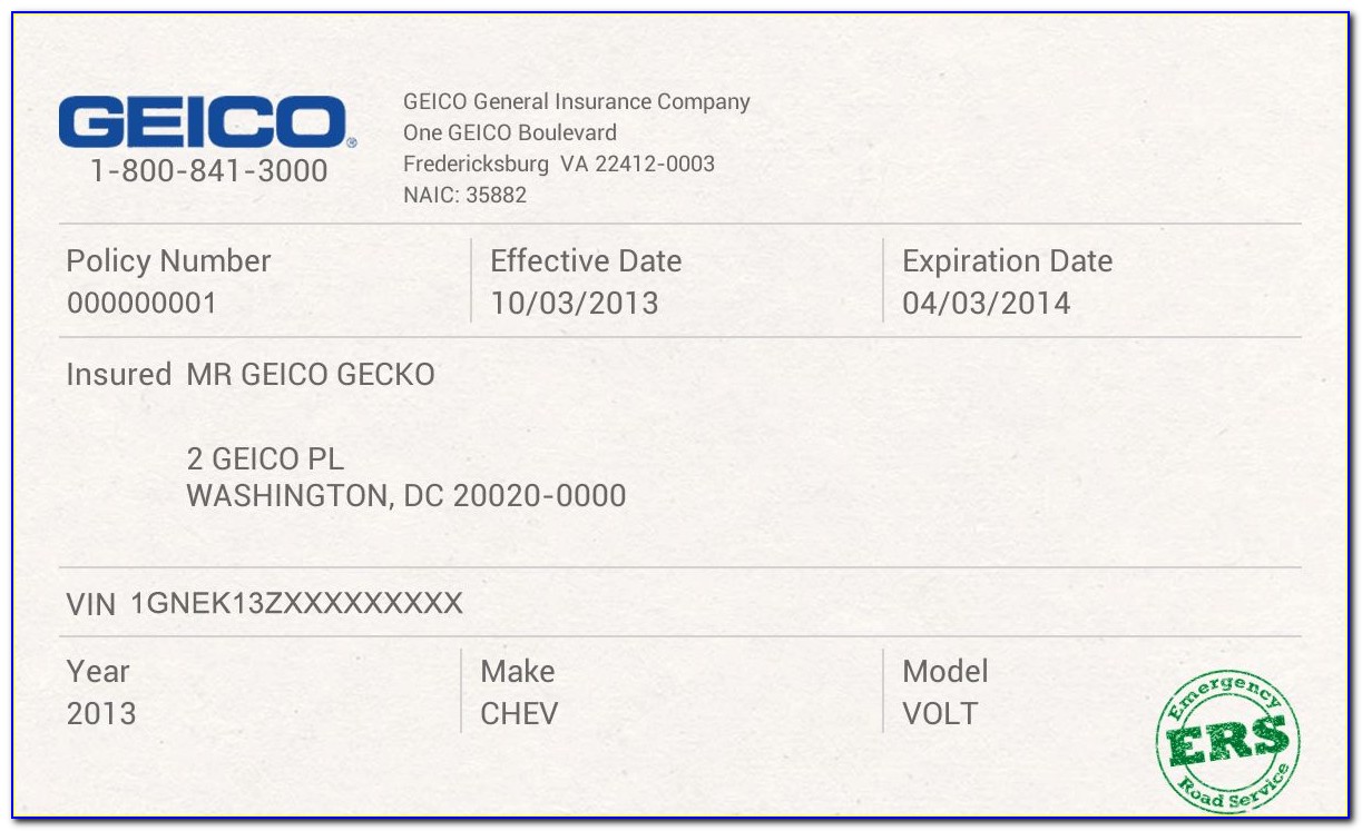 Geico Car Insurance Card Template