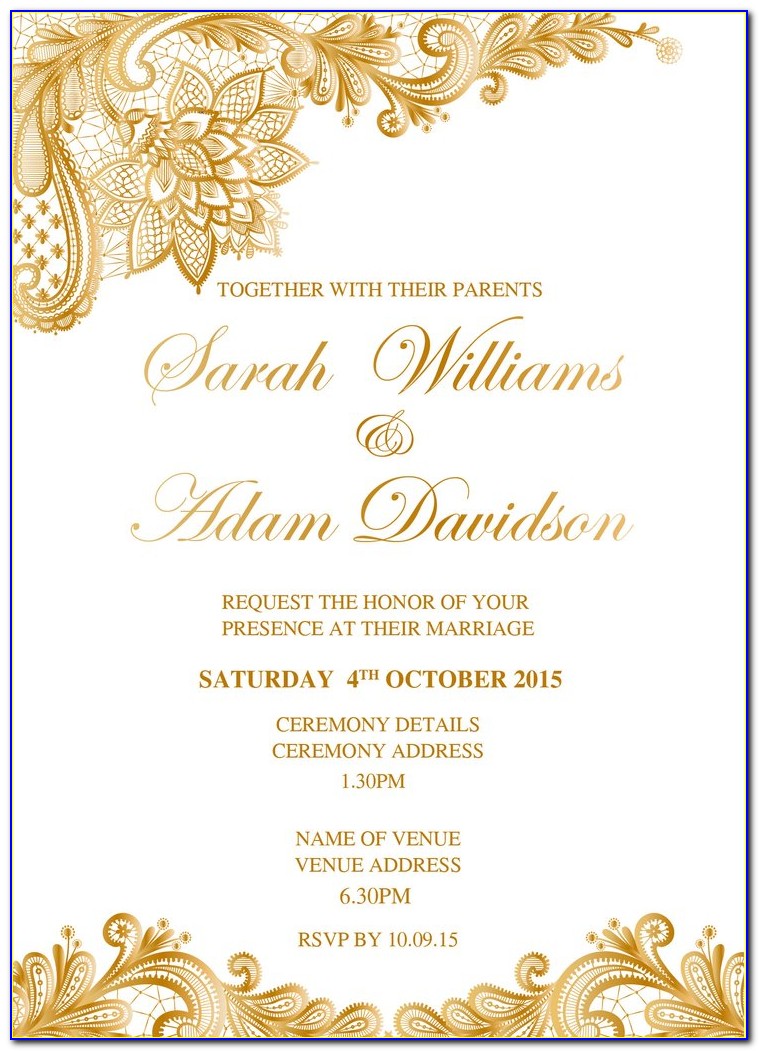 Gold Wedding Invitation Card Template