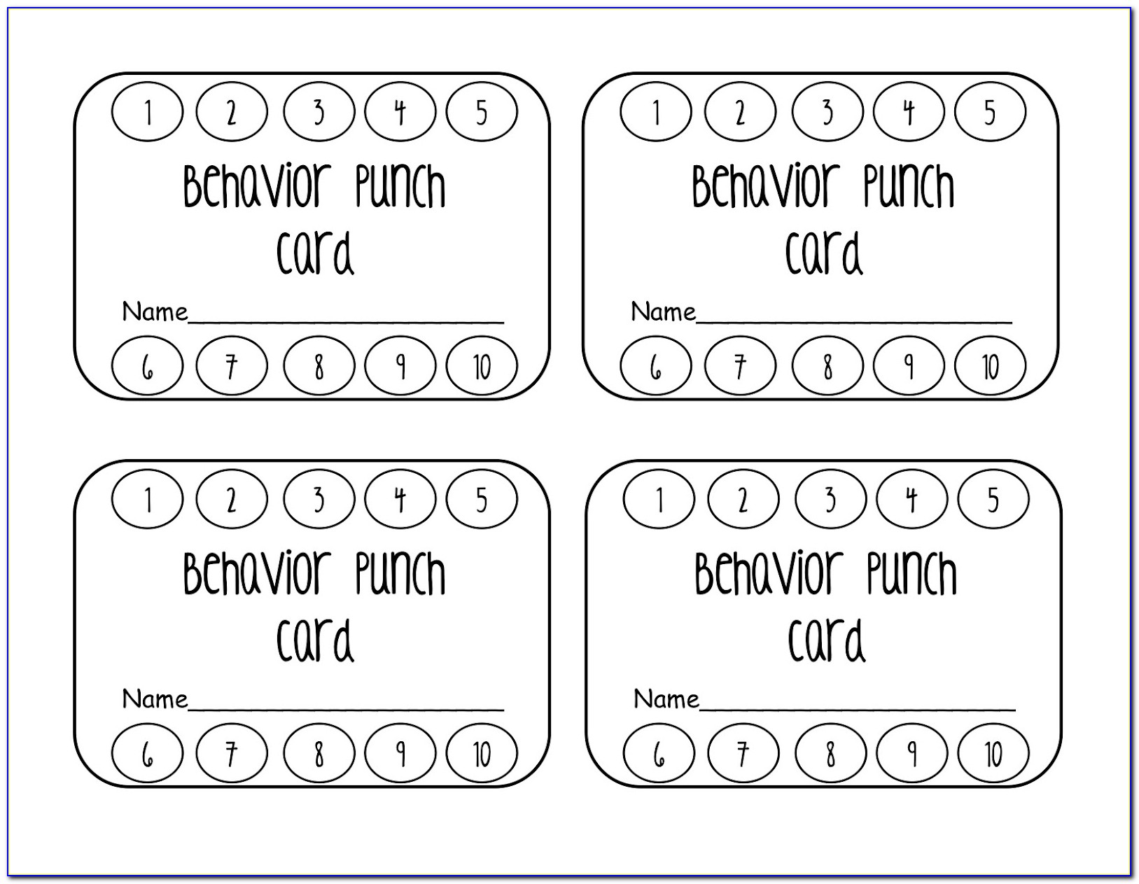Good Behavior Punch Card Template