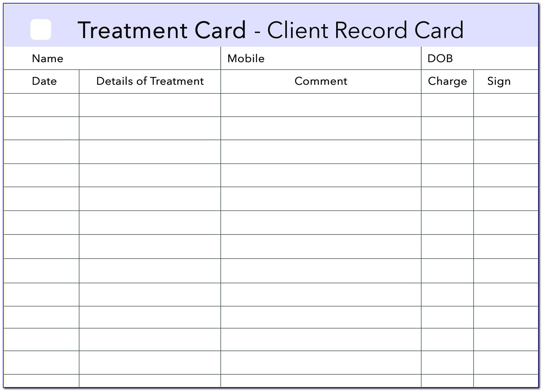 Hair Salon Client Record Card Template