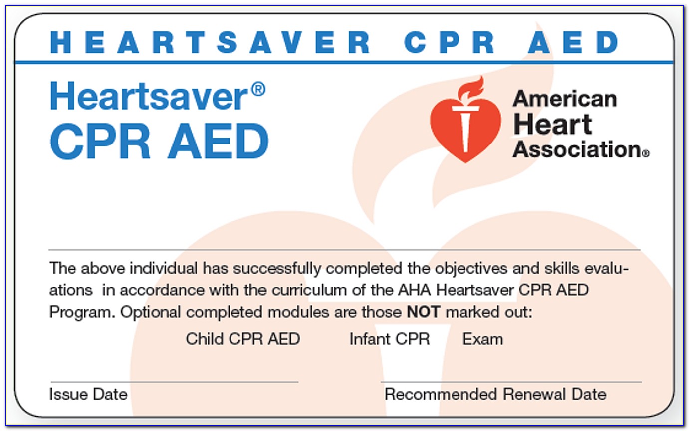 Heartsaver First Aid Cpr Aed Card Template