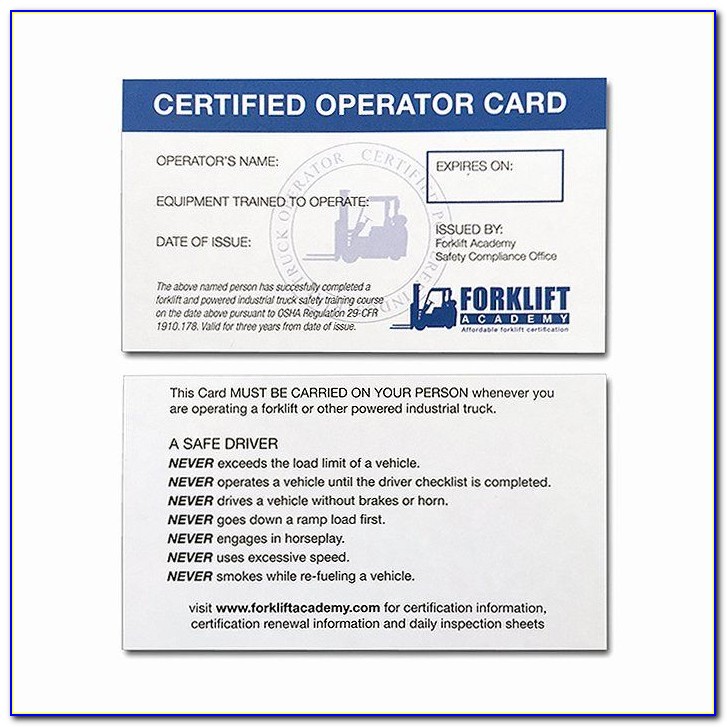 Heavy Equipment Operator Card Template