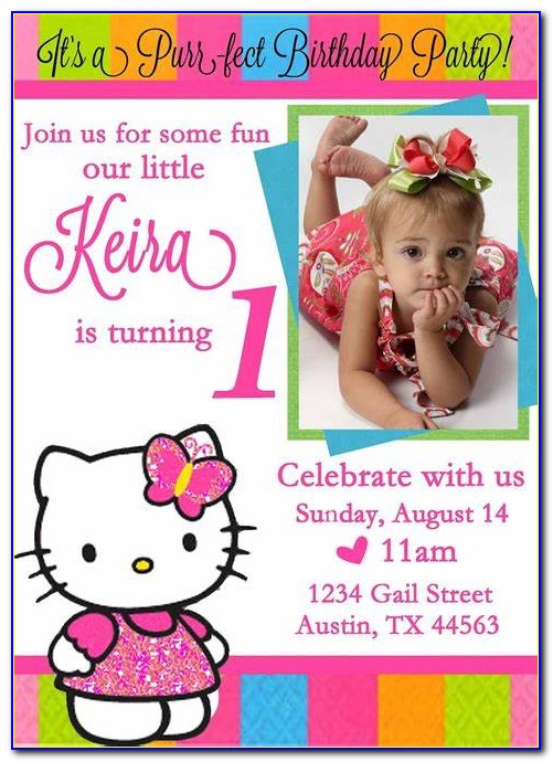 Hello Kitty Invitation Card For 1st Birthday Girl