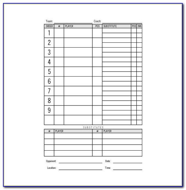 High School Baseball Lineup Card Template