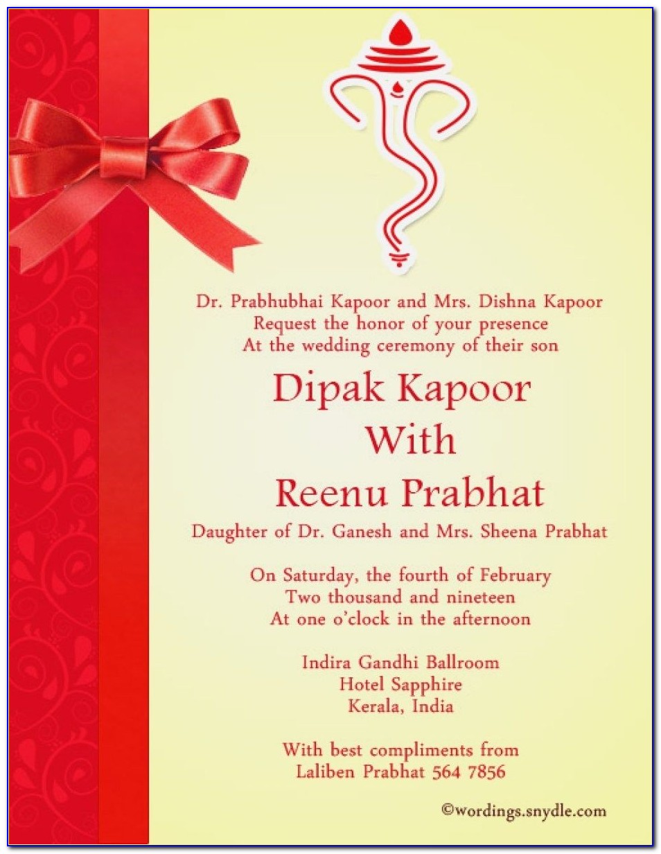 Hindu Personal Wedding Card Matter For Friends