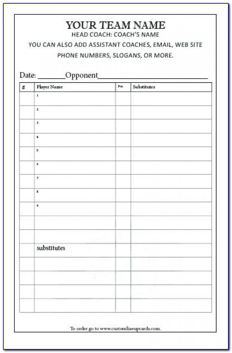 Hockey Lineup Card Template Excel