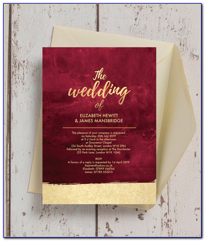 Maroon And Gold Wedding Invitation Cards