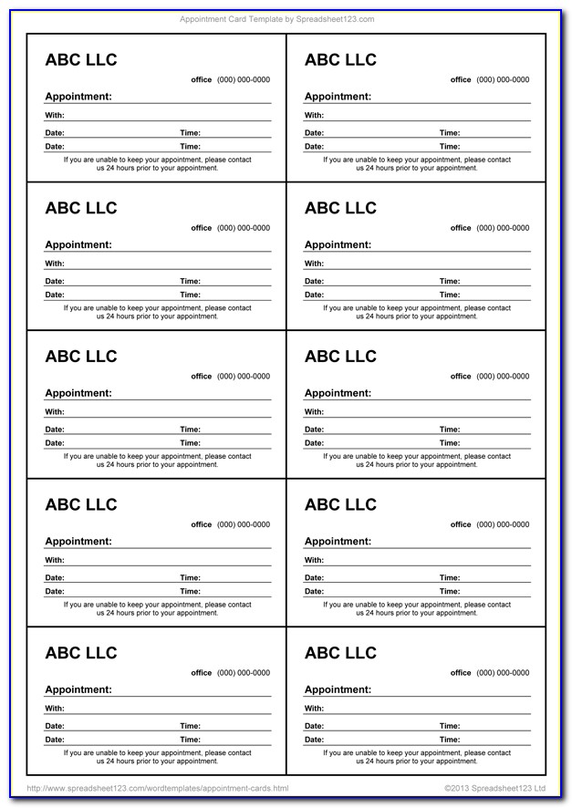Medical Appointment Card Template Free