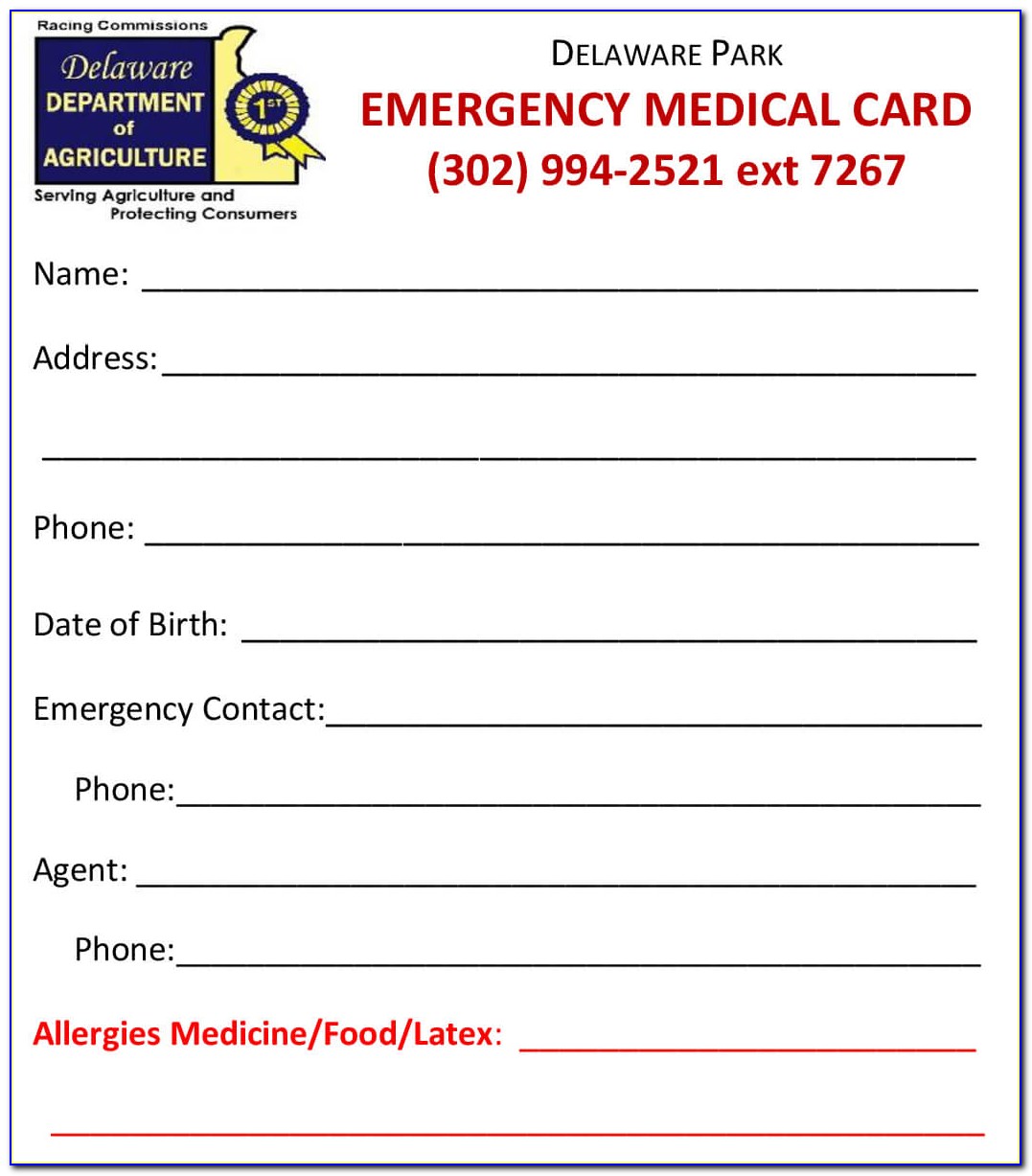 Medical Emergency Wallet Card Template