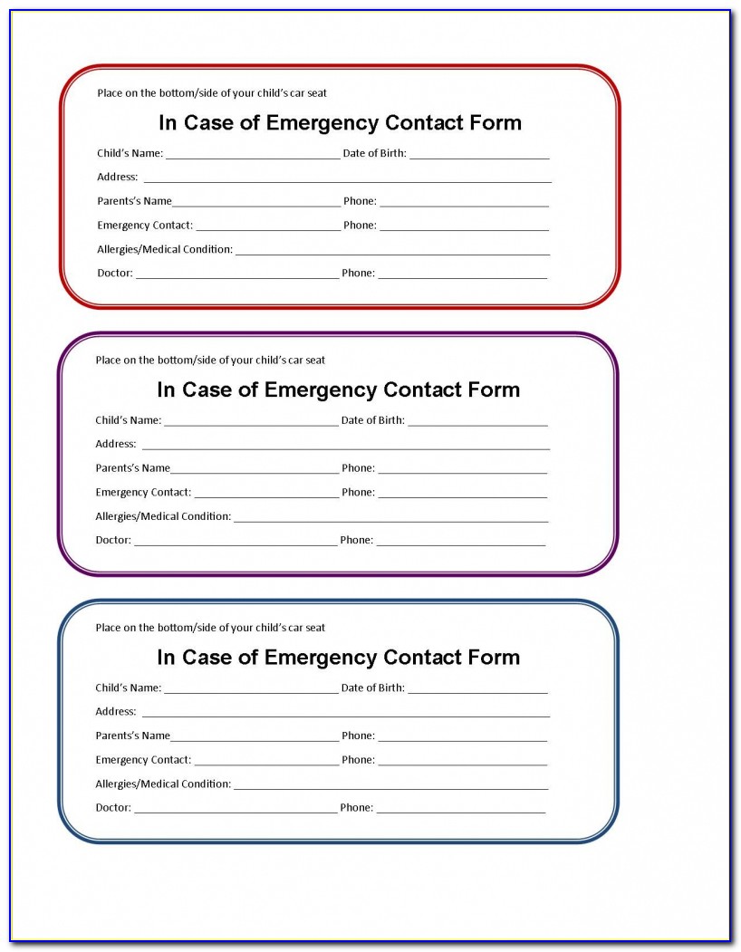 Pdf Printable Emergency Card Template