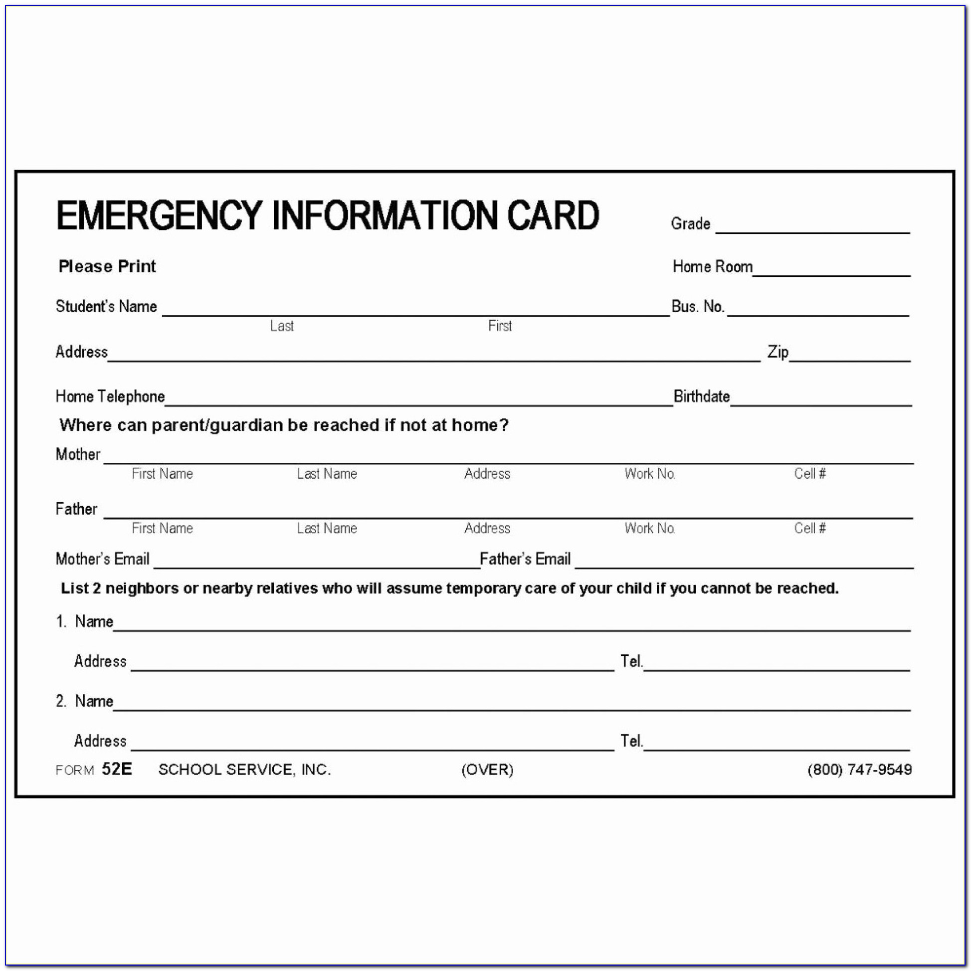 Printable Emergency Card Template
