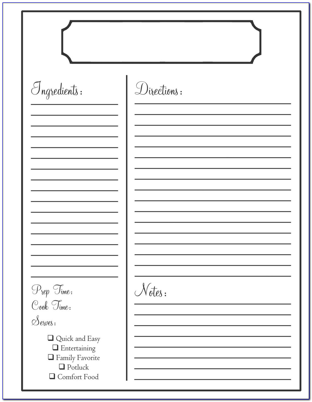 Recipe Card Template For Word 4x6