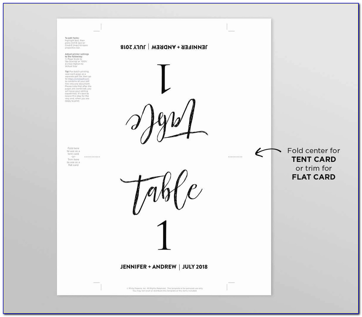 Table Card Template Free