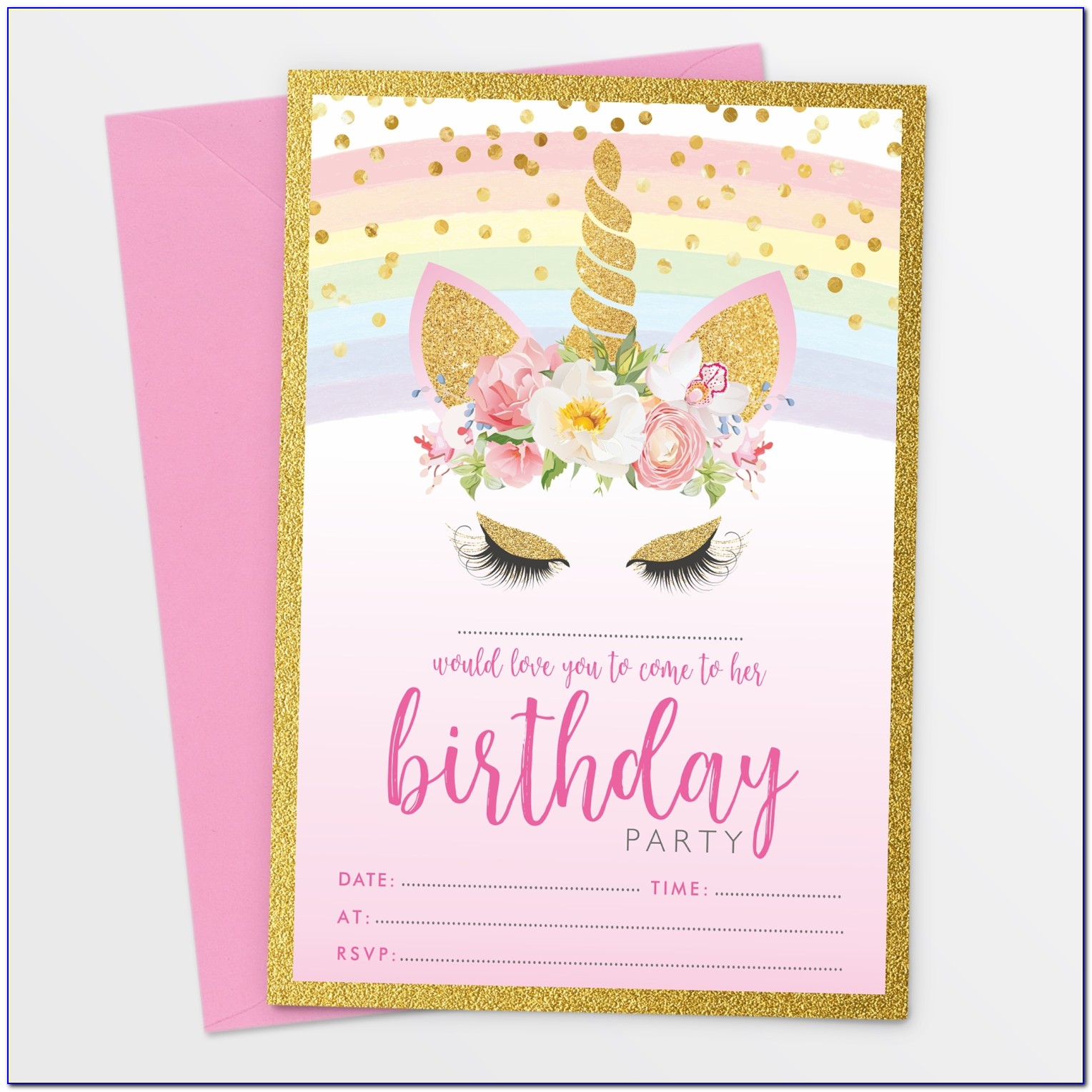 Unicorn Birthday Invitation Card Design