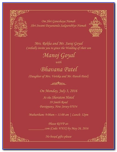 Wedding Card Wording In English In Indian Style For Son