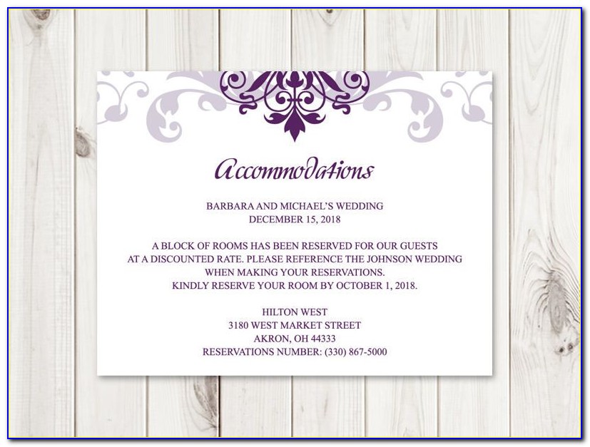 Wedding Hotel Accommodation Card Template Free