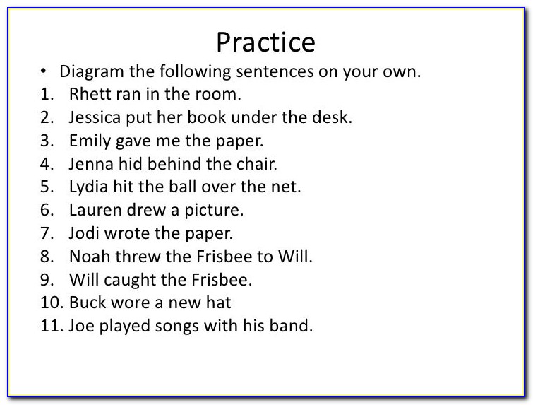 Sentence Diagramming Practice Sheet