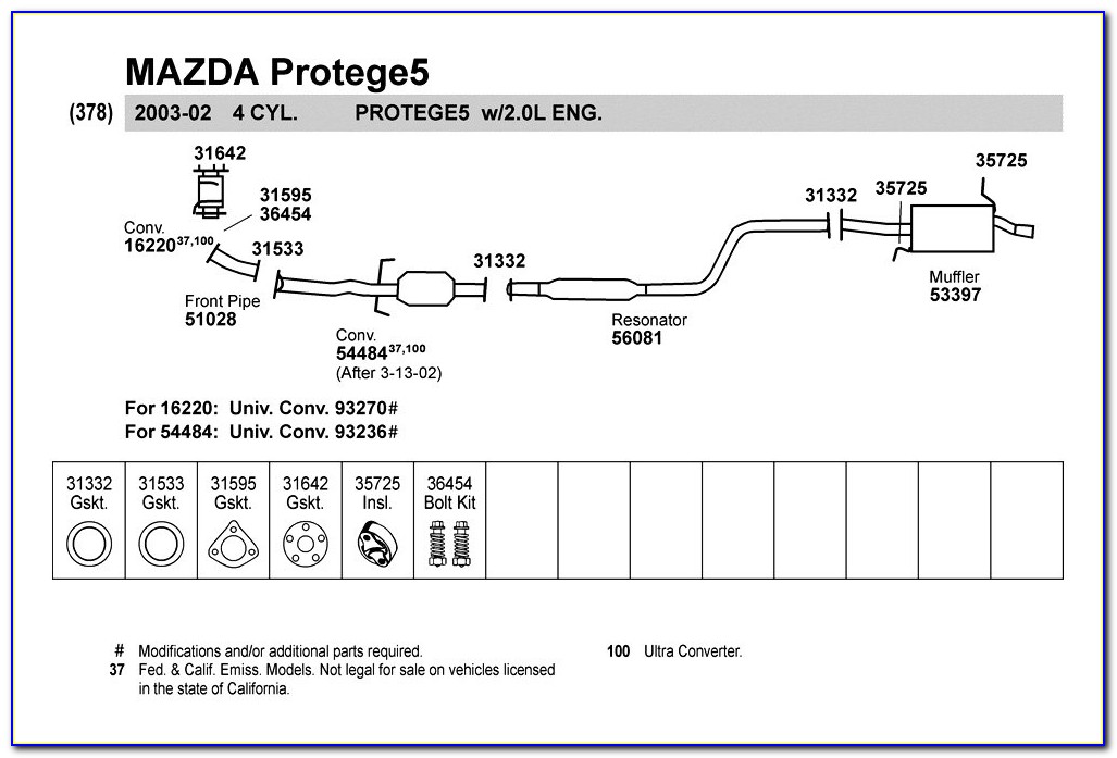 2000 Mazda Protege Exhaust System Diagram