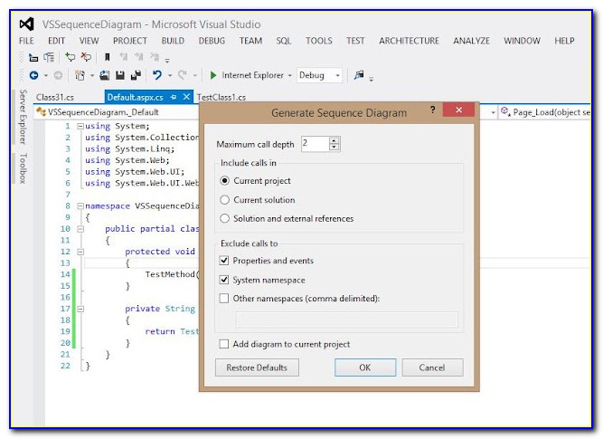Visual Studio 2017 Enterprise Generate Sequence Diagram