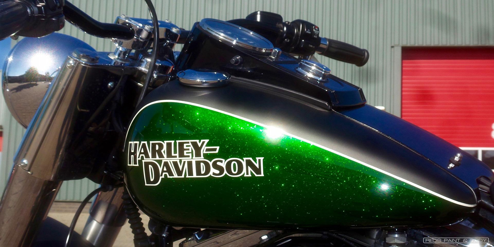 Reds Paint and Body  Harley Fatboy Two Tone Green Flake