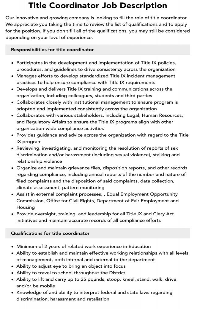 Title Ix Coordinator Jobs - Title IX Coordinator: Ensuring Equity In Education